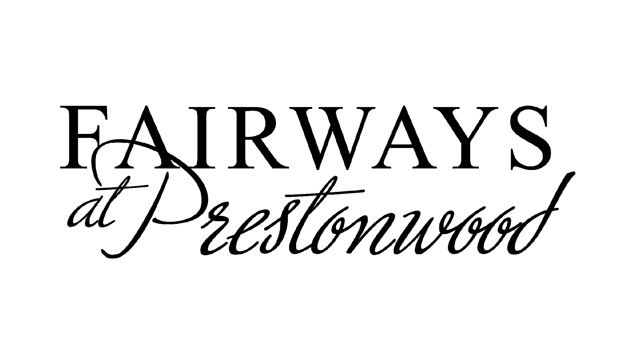 A black and white image of the text "Fairways at Prestonwood".